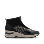 Rieker Front Zipper Ankle Boot Black Gold Leopard