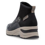 Rieker Front Zipper Ankle Boot Black Gold Leopard