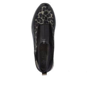 Rieker Front Zipper Ankle Boot Black Gold Leopard