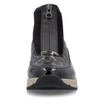 Rieker Front Zipper Ankle Boot Black Gold Leopard