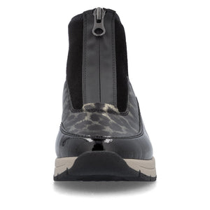 Rieker Front Zipper Ankle Boot Black Gold Leopard