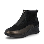 Rieker Front Zipper Ankle Boot Black Old Silver