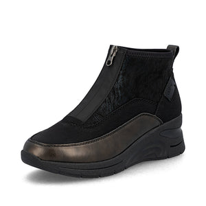 Rieker Front Zipper Ankle Boot Black Old Silver