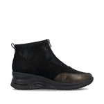 Rieker Front Zipper Ankle Boot Black Old Silver
