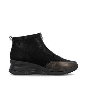 Rieker Front Zipper Ankle Boot Black Old Silver
