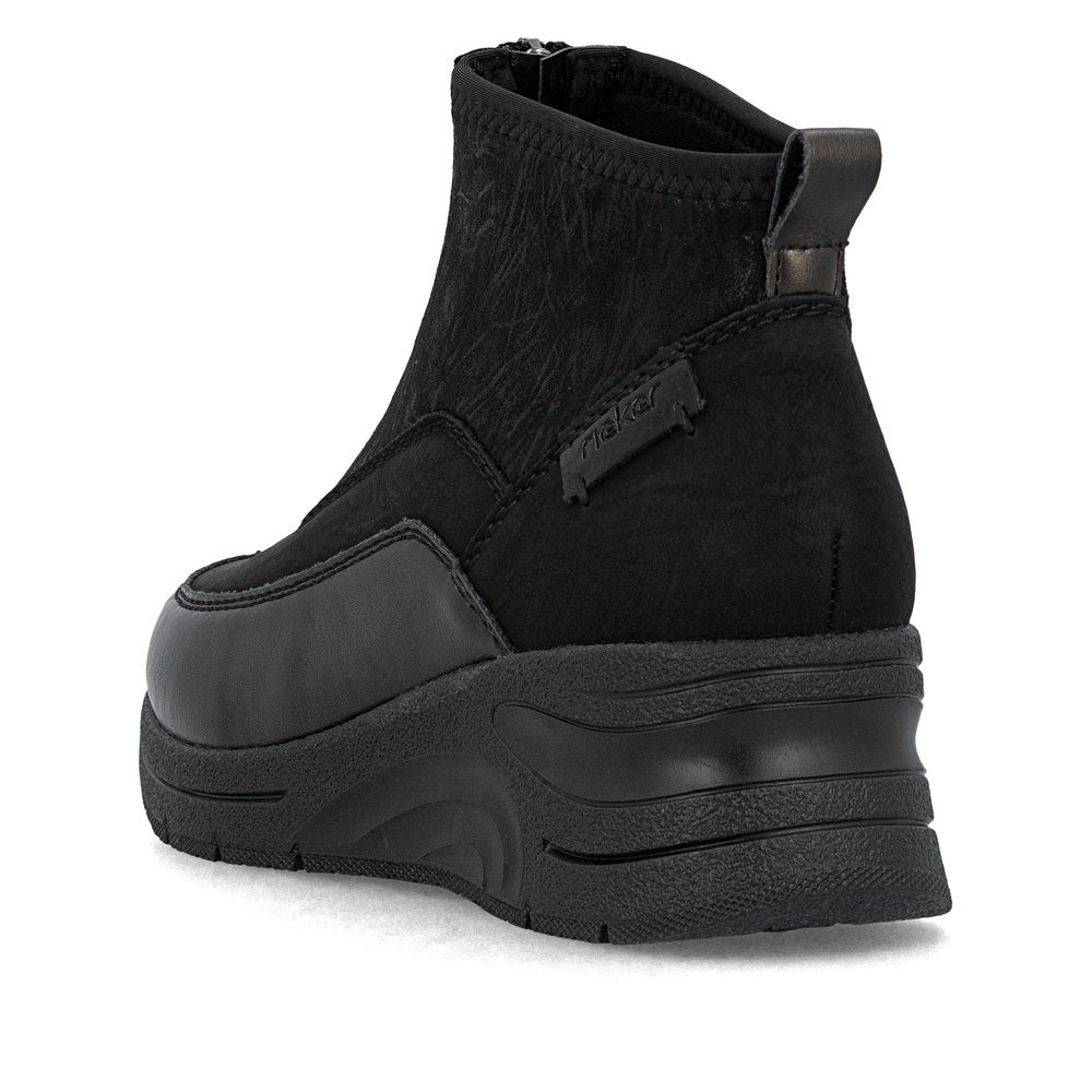 Rieker Front Zipper Ankle Boot Black Old Silver