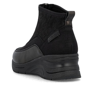 Rieker Front Zipper Ankle Boot Black Old Silver