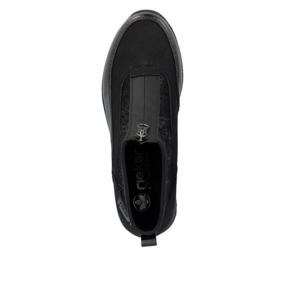 Rieker Front Zipper Ankle Boot Black Old Silver