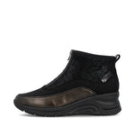 Rieker Front Zipper Ankle Boot Black Old Silver