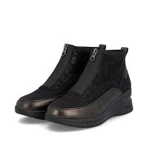 Rieker Front Zipper Ankle Boot Black Old Silver