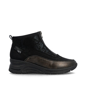Rieker Front Zipper Ankle Boot Black Old Silver