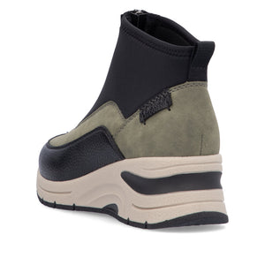 Rieker Wedge Front Zipper Ankle Boot Green/Black