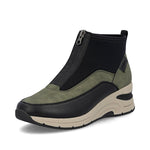 Rieker Wedge Front Zipper Ankle Boot Green/Black