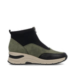 Rieker Wedge Front Zipper Ankle Boot Green/Black