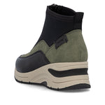 Rieker Wedge Front Zipper Ankle Boot Green/Black