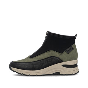 Rieker Wedge Front Zipper Ankle Boot Green/Black