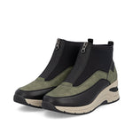 Rieker Wedge Front Zipper Ankle Boot Green/Black