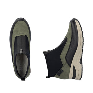 Rieker Wedge Front Zipper Ankle Boot Green/Black