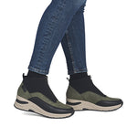 Rieker Wedge Front Zipper Ankle Boot Green/Black