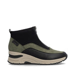Rieker Wedge Front Zipper Ankle Boot Green/Black