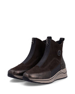Rieker Front Zipper Ankle Boot Black/Dark Brown Antic
