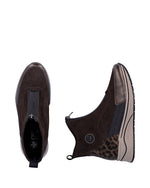 Rieker Front Zipper Ankle Boot Black/Dark Brown Antic