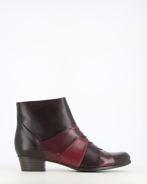 Regarde Le Ciel Stefany Patchwork Ankle Boot Wine/Tan/Sangria