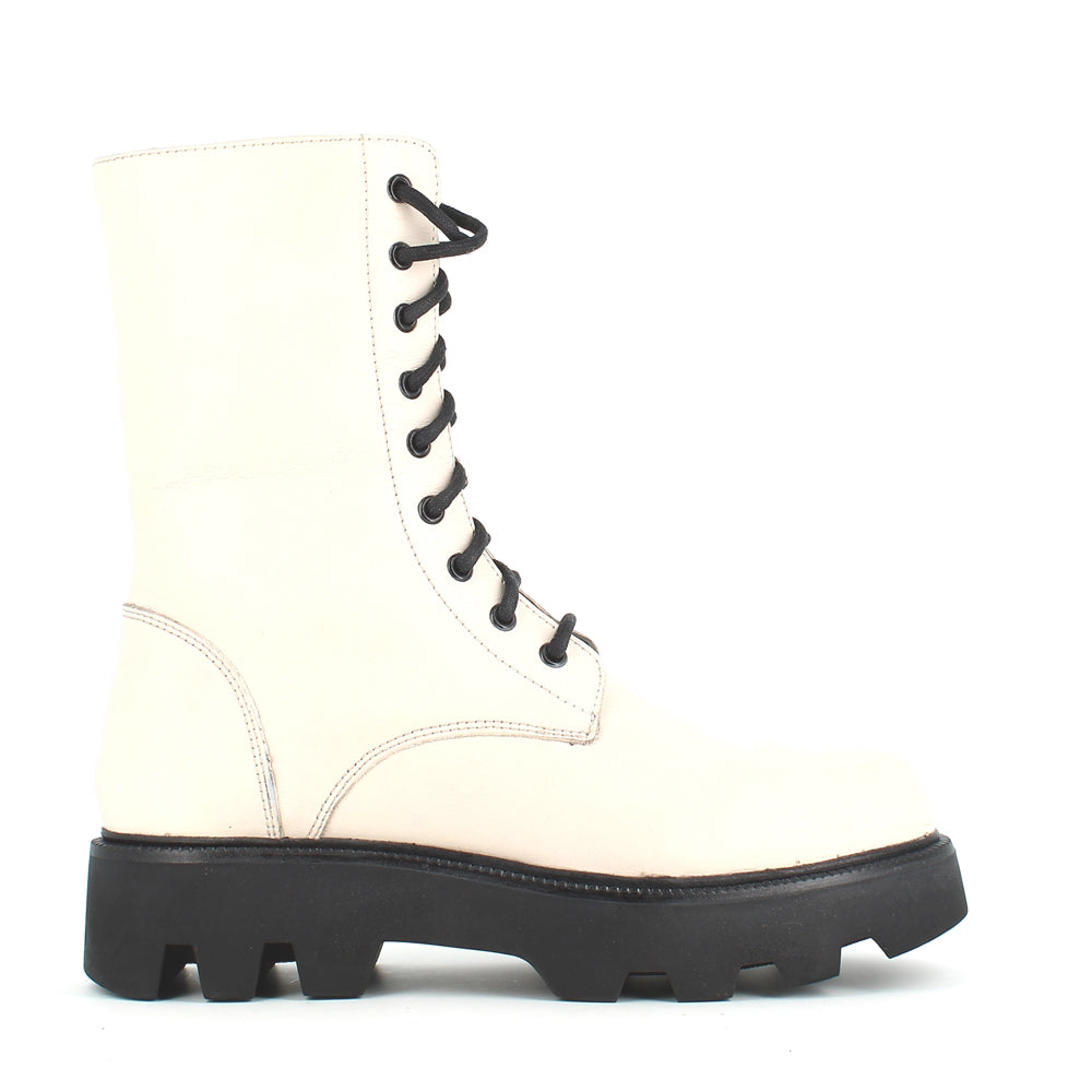 Cinders Edit Laced Military Boot Off White Leopard