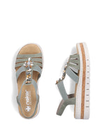 Rieker Low Wedge Elasicated Sandal Shell Moss
