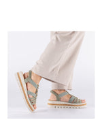 Rieker Low Wedge Elasicated Sandal Shell Moss