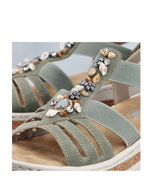 Rieker Low Wedge Elasicated Sandal Shell Moss