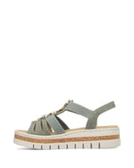 Rieker Low Wedge Elasicated Sandal Shell Moss