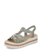 Rieker Low Wedge Elasicated Sandal Shell Moss