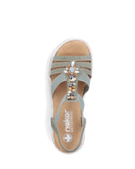 Rieker Low Wedge Elasicated Sandal Shell Moss