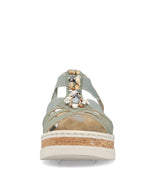 Rieker Low Wedge Elasicated Sandal Shell Moss