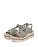 Rieker Low Wedge Elasicated Sandal Shell Moss