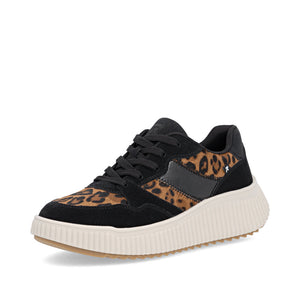 Rieker Sport Wedge Trainer Black Leopard Nut
