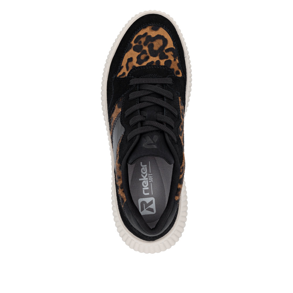 Rieker Sport Wedge Trainer Black Leopard Nut