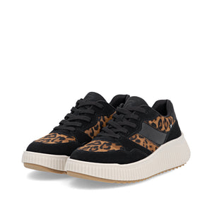 Rieker Sport Wedge Trainer Black Leopard Nut