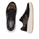 Rieker Sport Wedge Trainer Black Leopard Nut