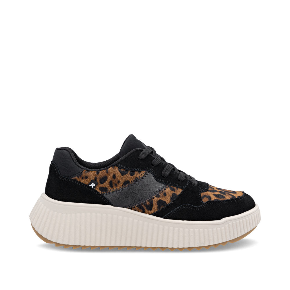 Rieker Sport Wedge Trainer Black Leopard Nut