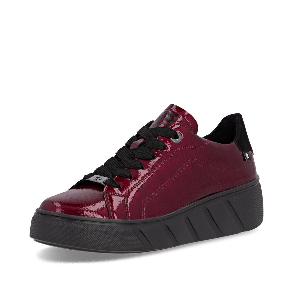 Rieker Sport Laced Wedge Trainer Cherry Patent