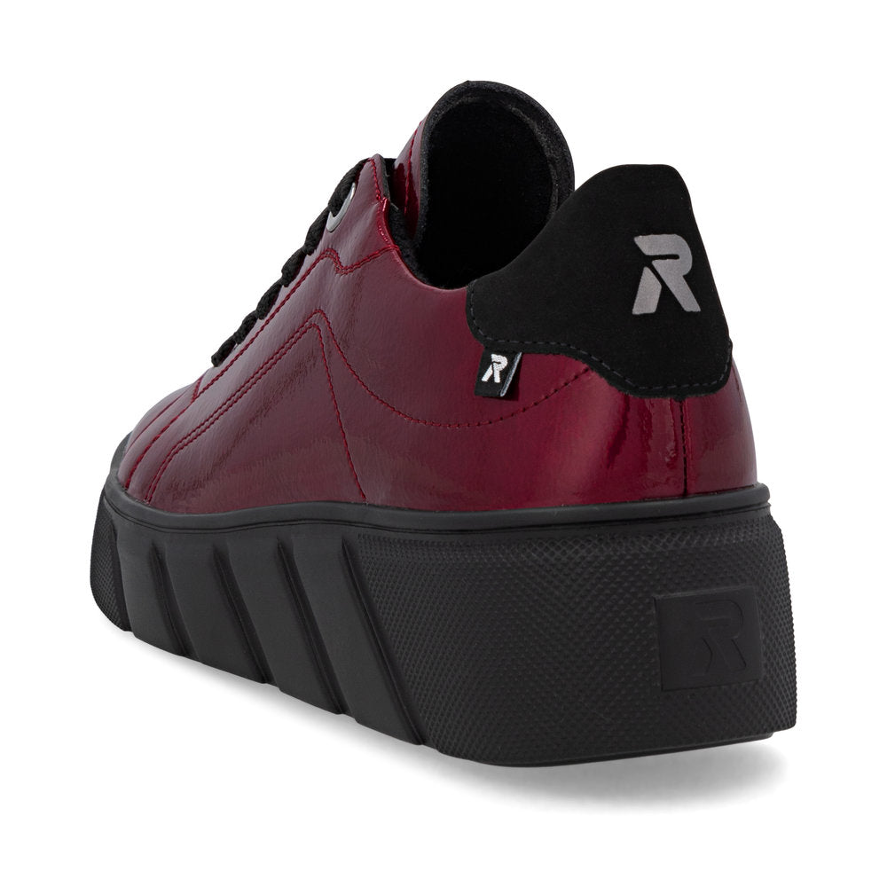 Rieker Sport Laced Wedge Trainer Cherry Patent