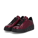 Rieker Sport Laced Wedge Trainer Cherry Patent