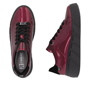 Rieker Sport Laced Wedge Trainer Cherry Patent