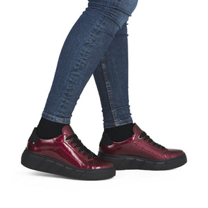 Rieker Sport Laced Wedge Trainer Cherry Patent