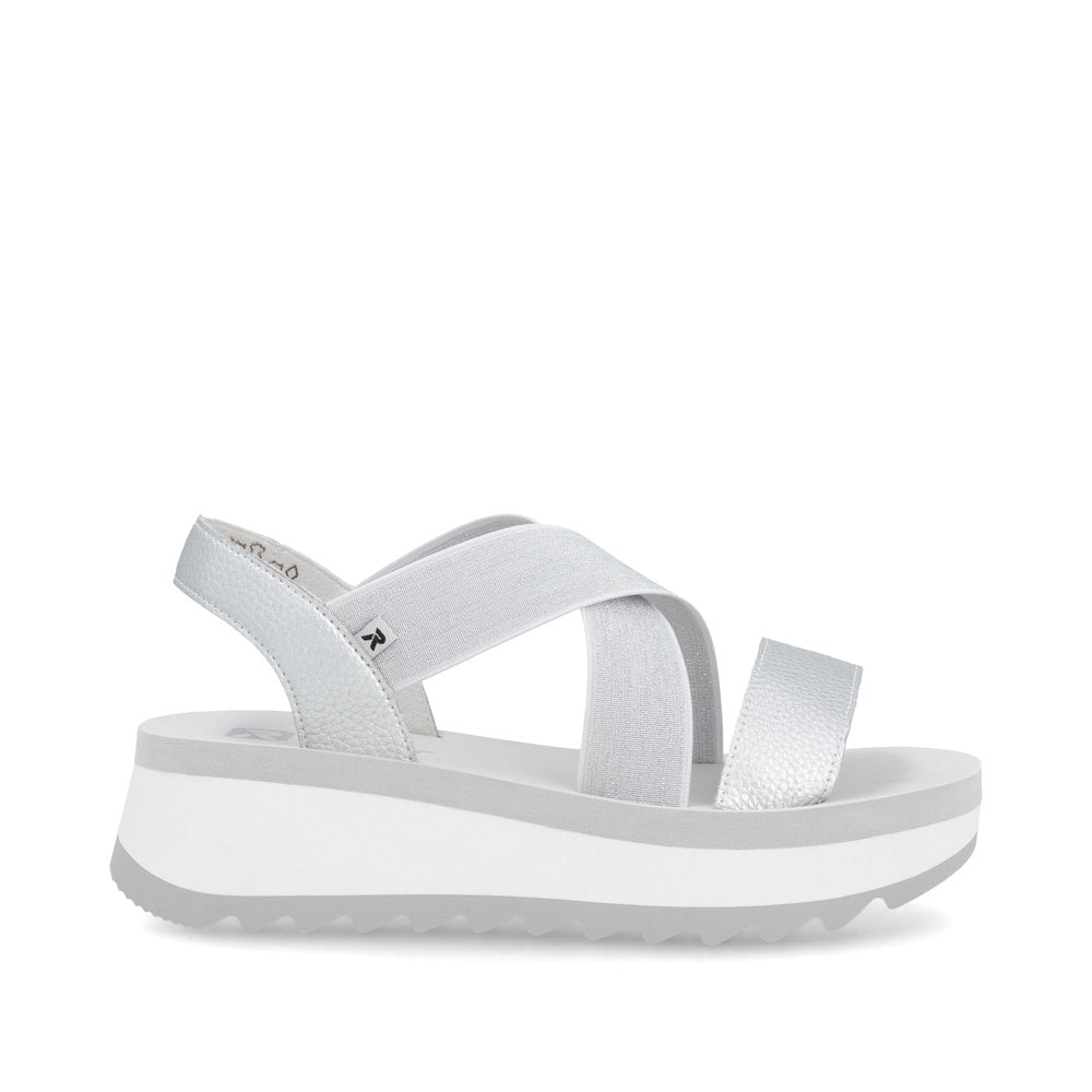 Rieker Sport Elasticated Wedge Sandal Silver/White