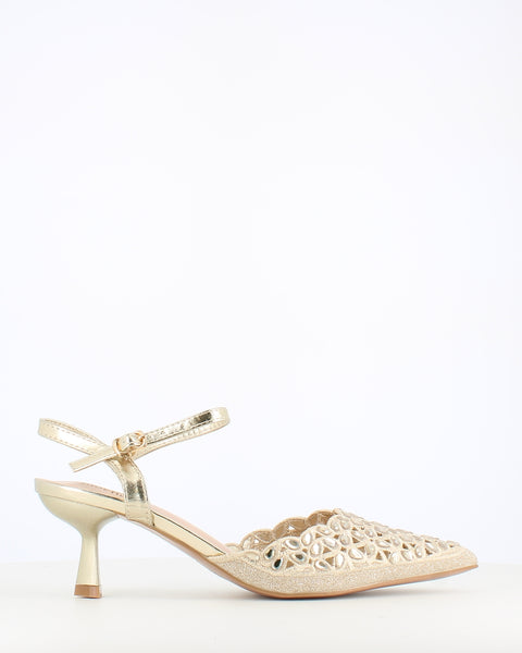 Cinders Edit Kitten Ankle Strap Gold