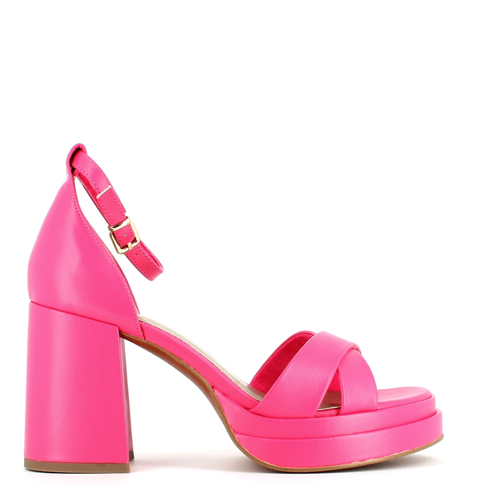 Marco Tozzi Block Heel Sandal with Ankle Strap Hot Pink