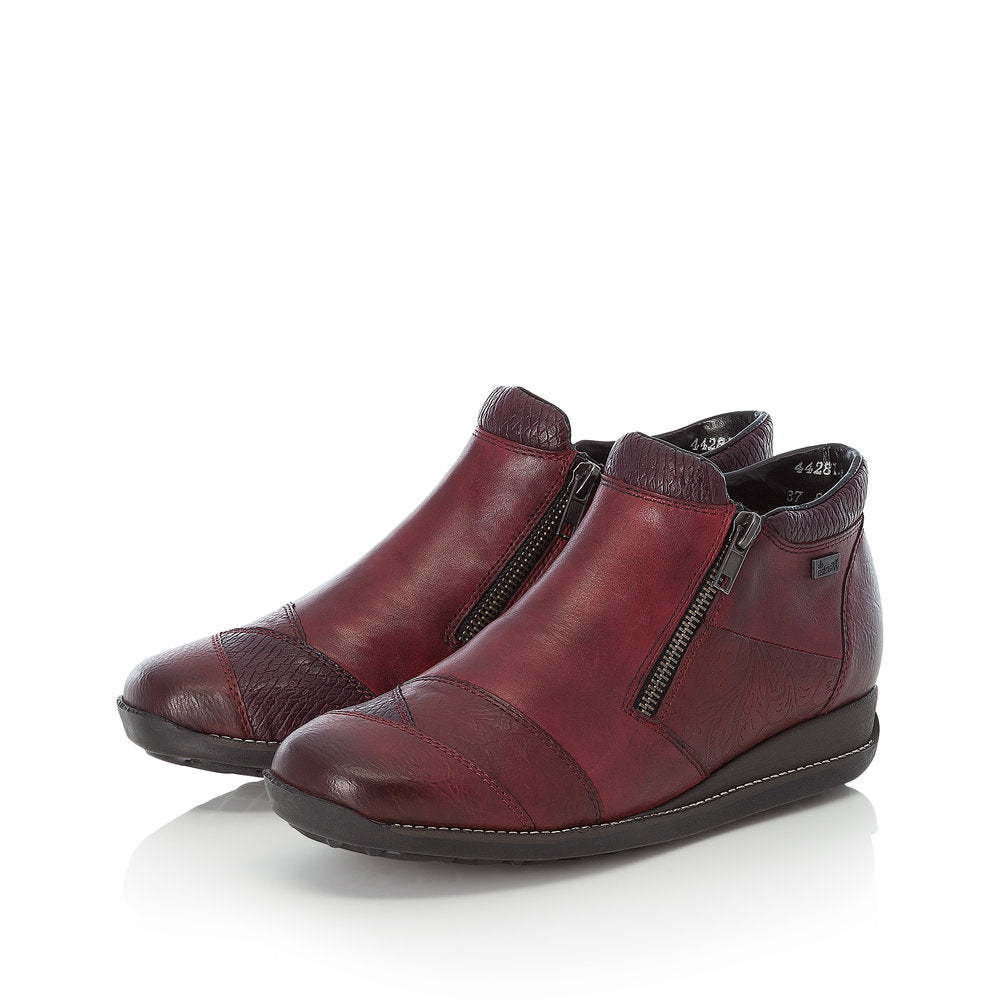 Rieker Low Ankle Boot with Side Zipper Wine